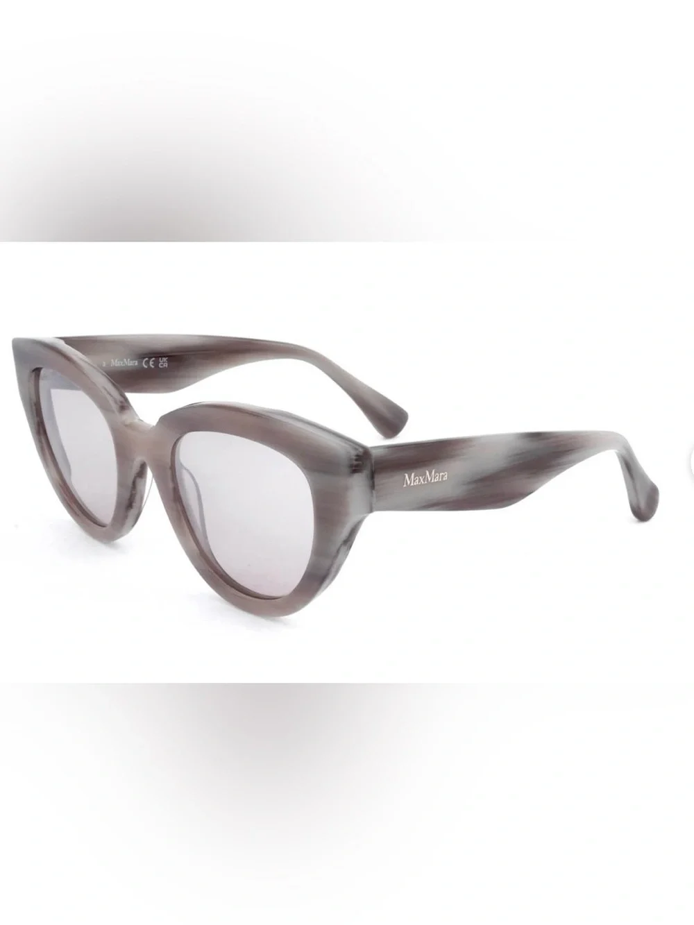 Max Mara Sunglasses Glimpse Cat Eye Taupe Beige Horn Frame Mirror Case New $260
